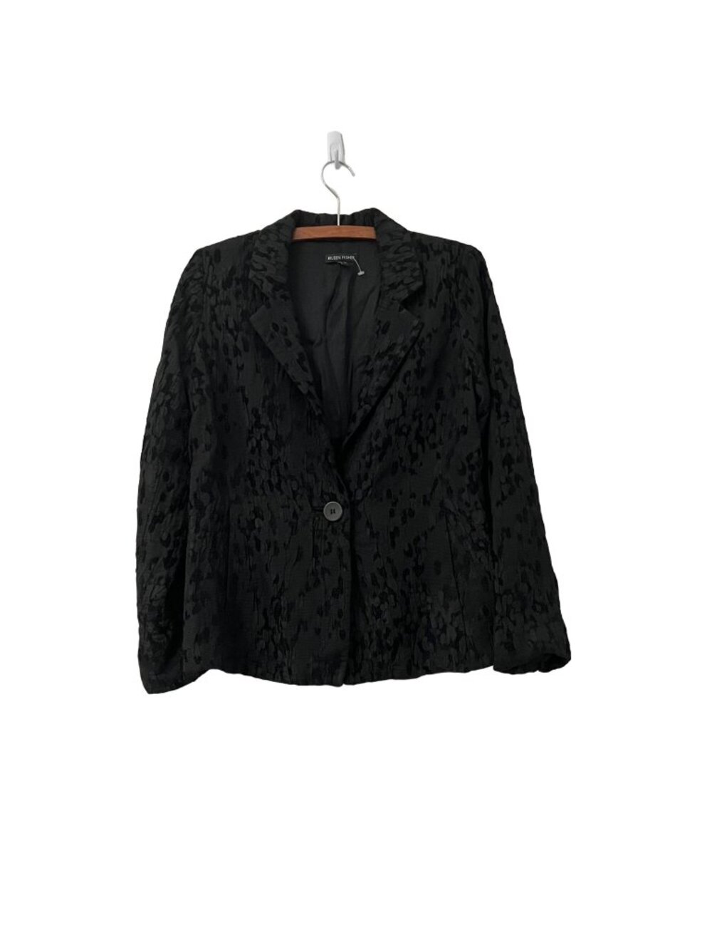Eileen Fisher Womens Black Crinkle Textured One Button Blazer Jacket Size Medium